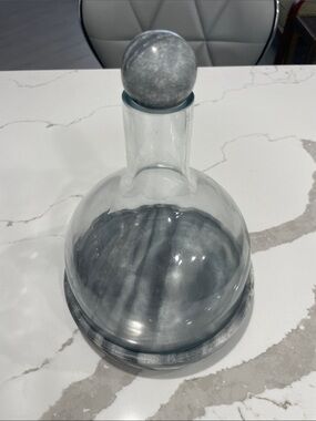 Glass Decanter with Gray Marble Stopper and Base